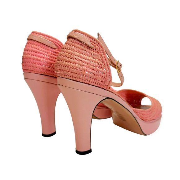 Vintage EMMA HOPE Pink Raffia Platform Heels, Size 9.5 - Picture 4 of 9